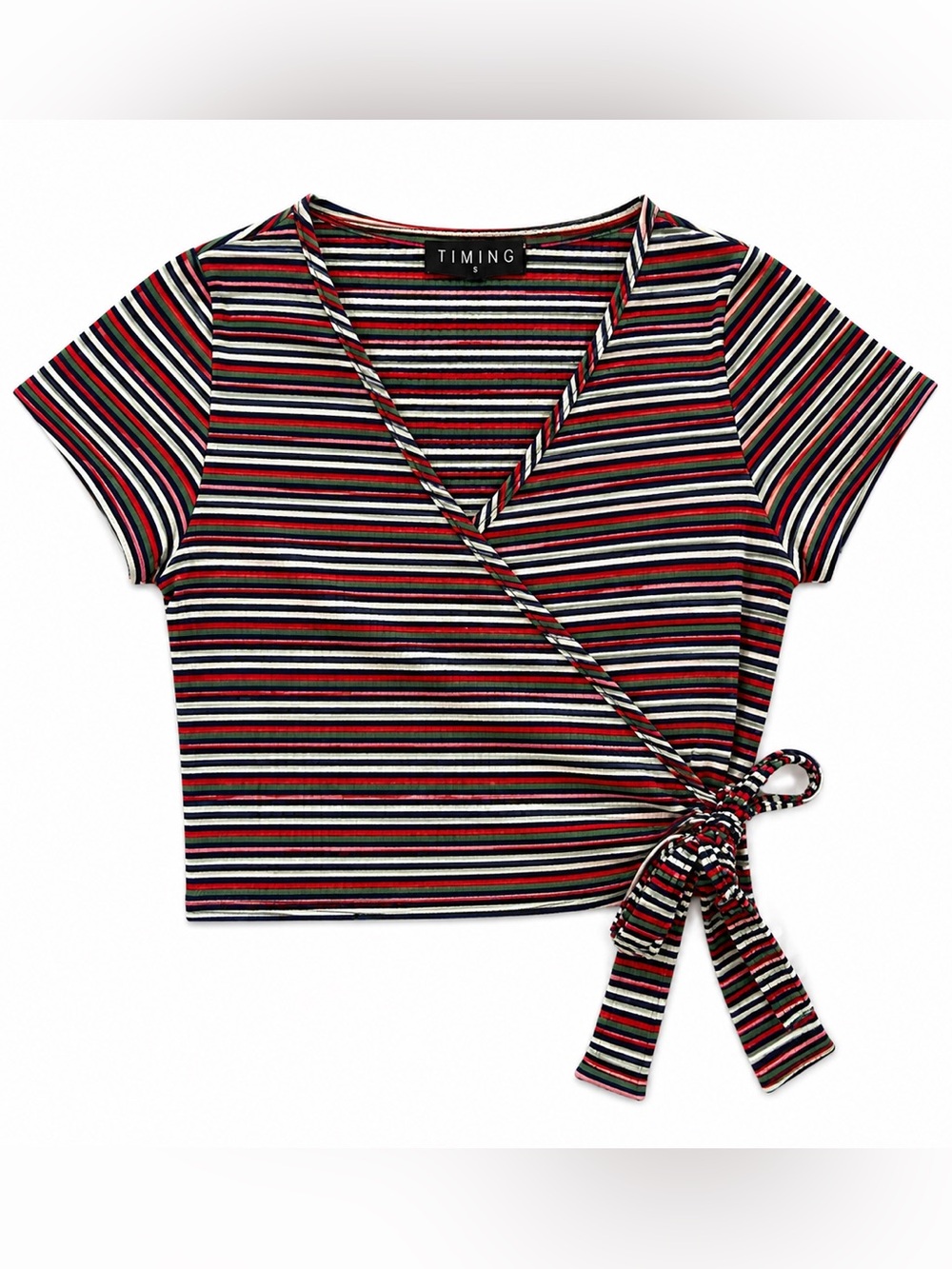 Timing SHORT SLEEVE MULTI COLORED STRIPED CROP TOP